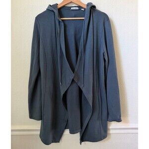 Pure Jill Luxe Tencel Open Front Hooded Cardigan Draped Waterfall Front SMALL